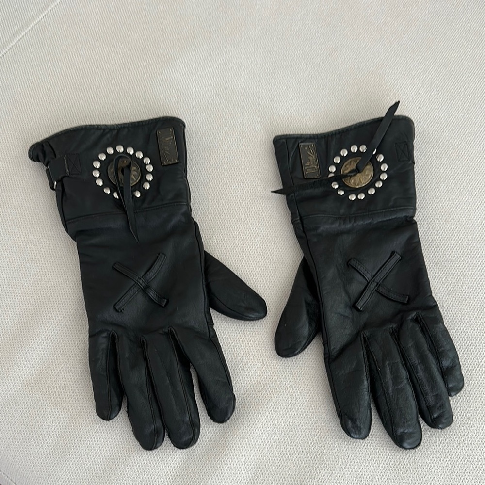 VINTAGE HARLEY DAVIDSON WILLIE G LADIES BLACK LEATHER MOTORCYCLE GLOVES SIZE MED